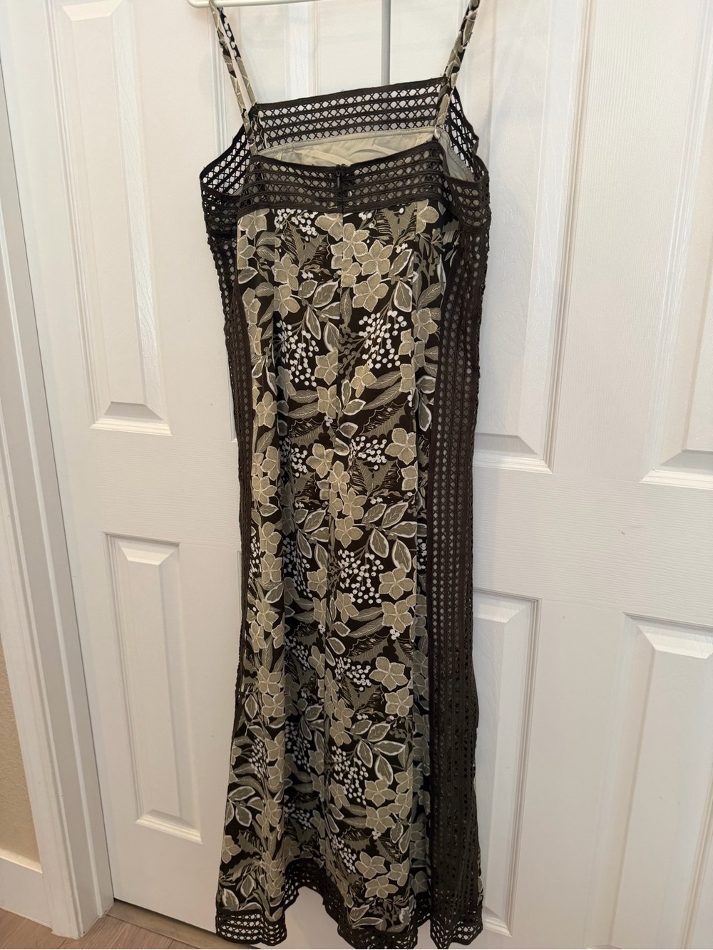Commense Olive and Black Floral Maxi Skirt with Lace Trim
